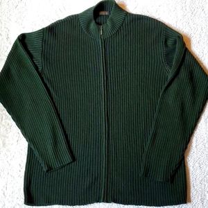 Merino Wool Green Ribbed Full Zip Front Cardigan Sweater XXL